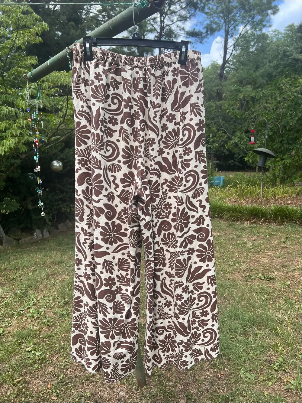 Cream & Brown Floral Wide-Leg Pants — Women's Comfortable Summer Style